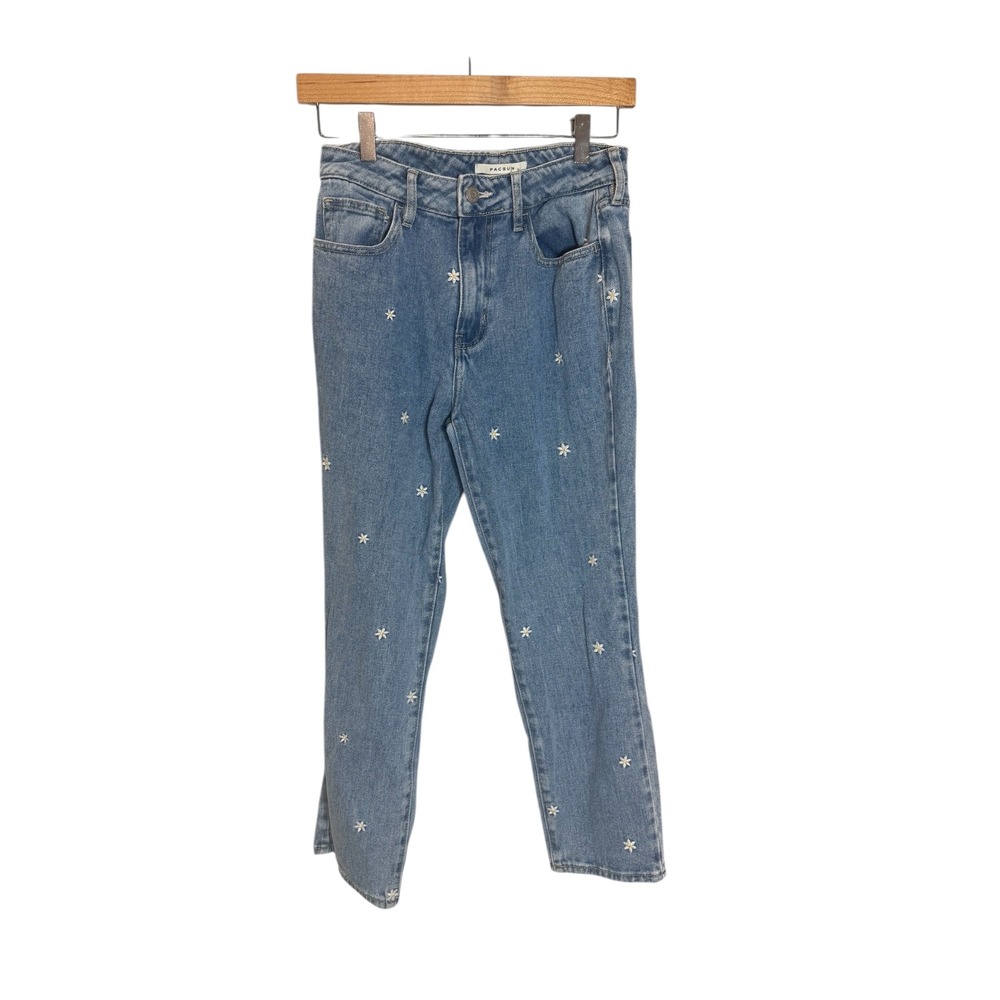 PacSun Mom Jeans Blue Raining Daisy Embroidered Straight Leg Size 26